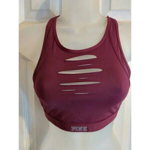 Victoria Secret Pink Sports Bra Maroon Front Slits Criss Cross Back Sz XS
